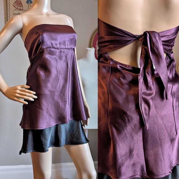 Vintage Y2K Studio Y Satin Mini Dress Strapless Purple Whimsygoth Size L - Picture 1 of 14